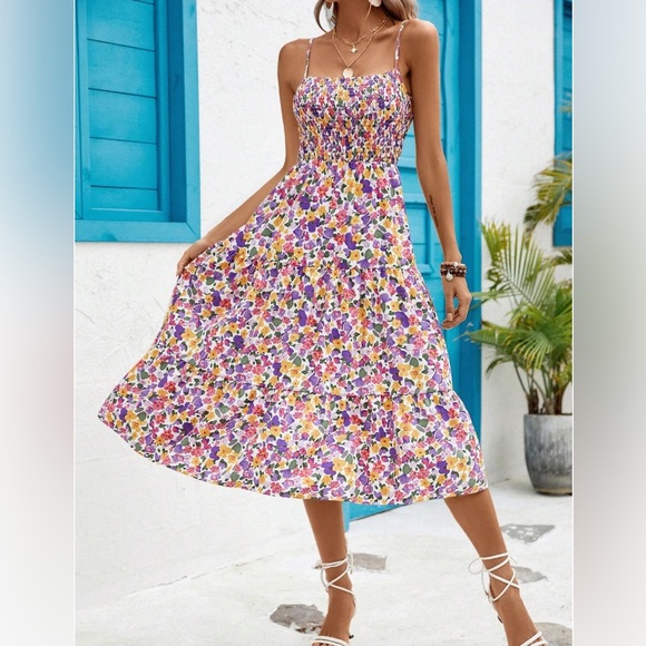 Boho Floral Print Ruffle Hem Cami Dress - Picture 4 of 7